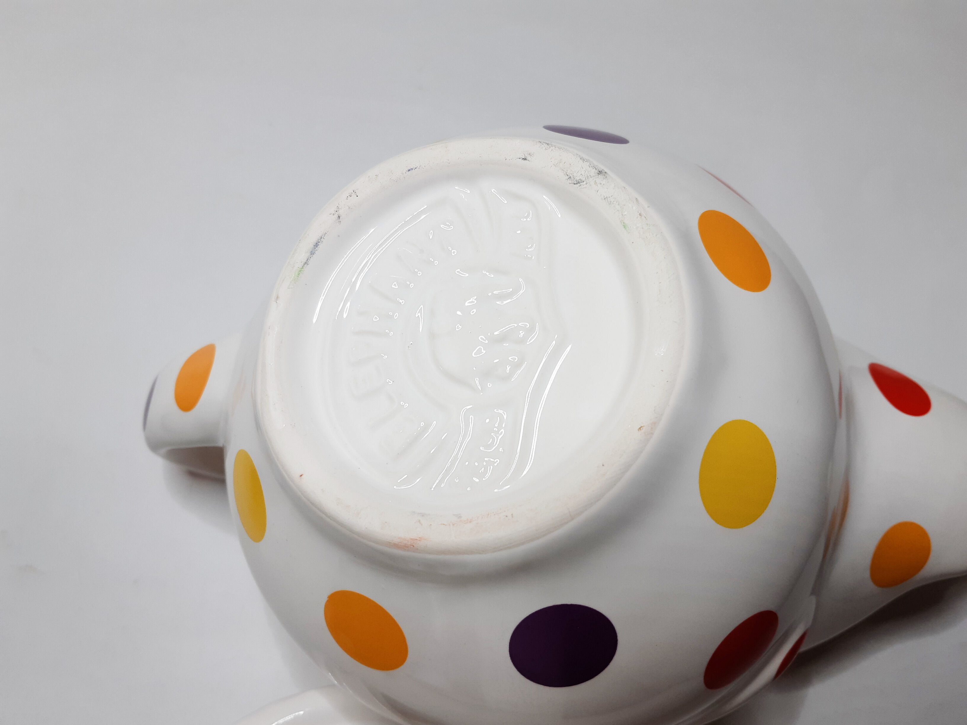 White polka dot Elephant teapot, vintage French