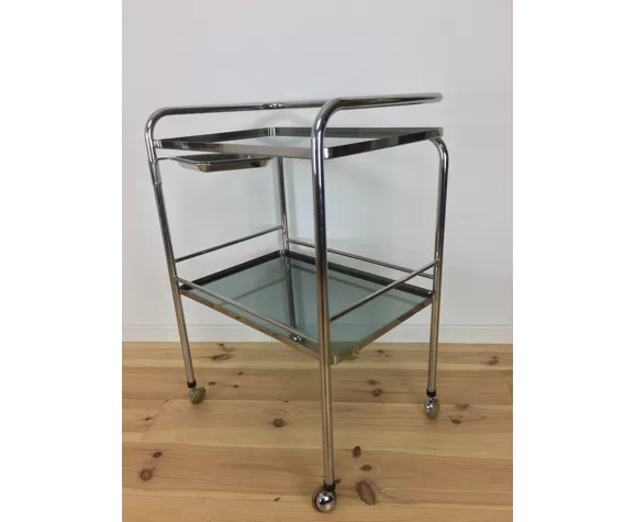 1970 chrome and smoked glass service, professional furniture, industrial style