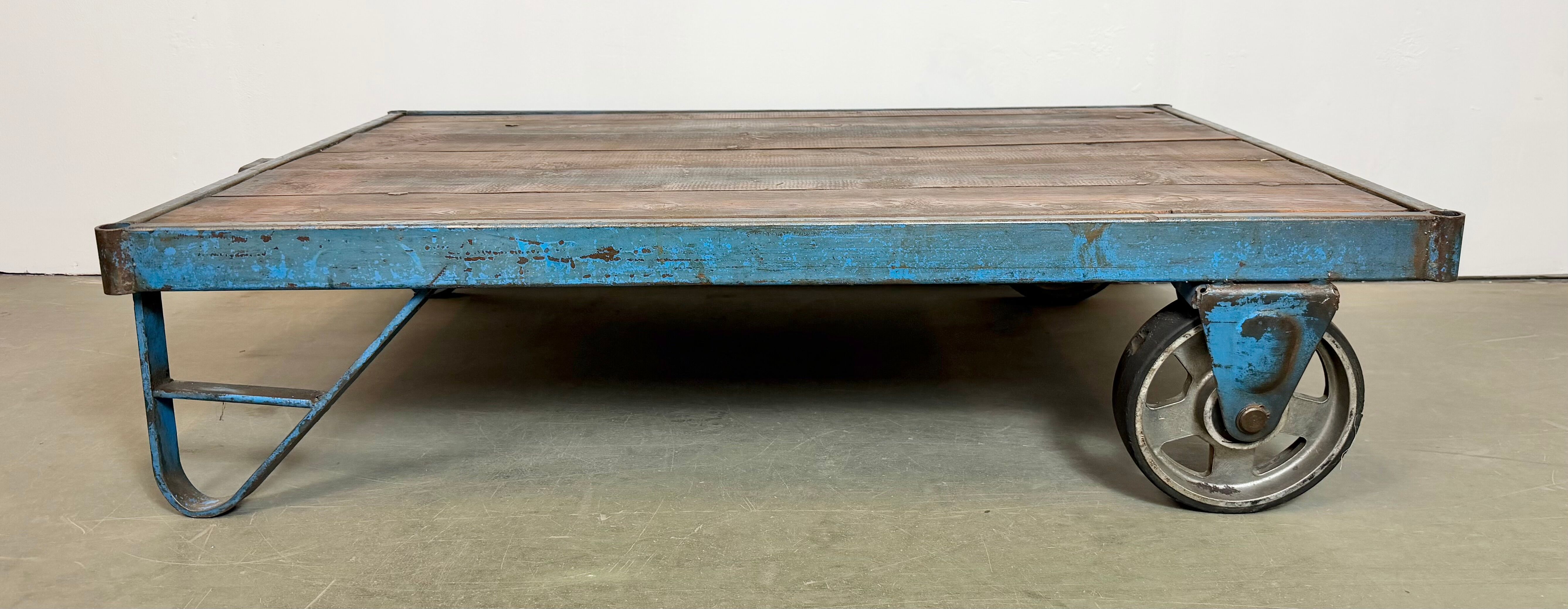 Large Blue Industrial Coffee Table Cart, 1960s