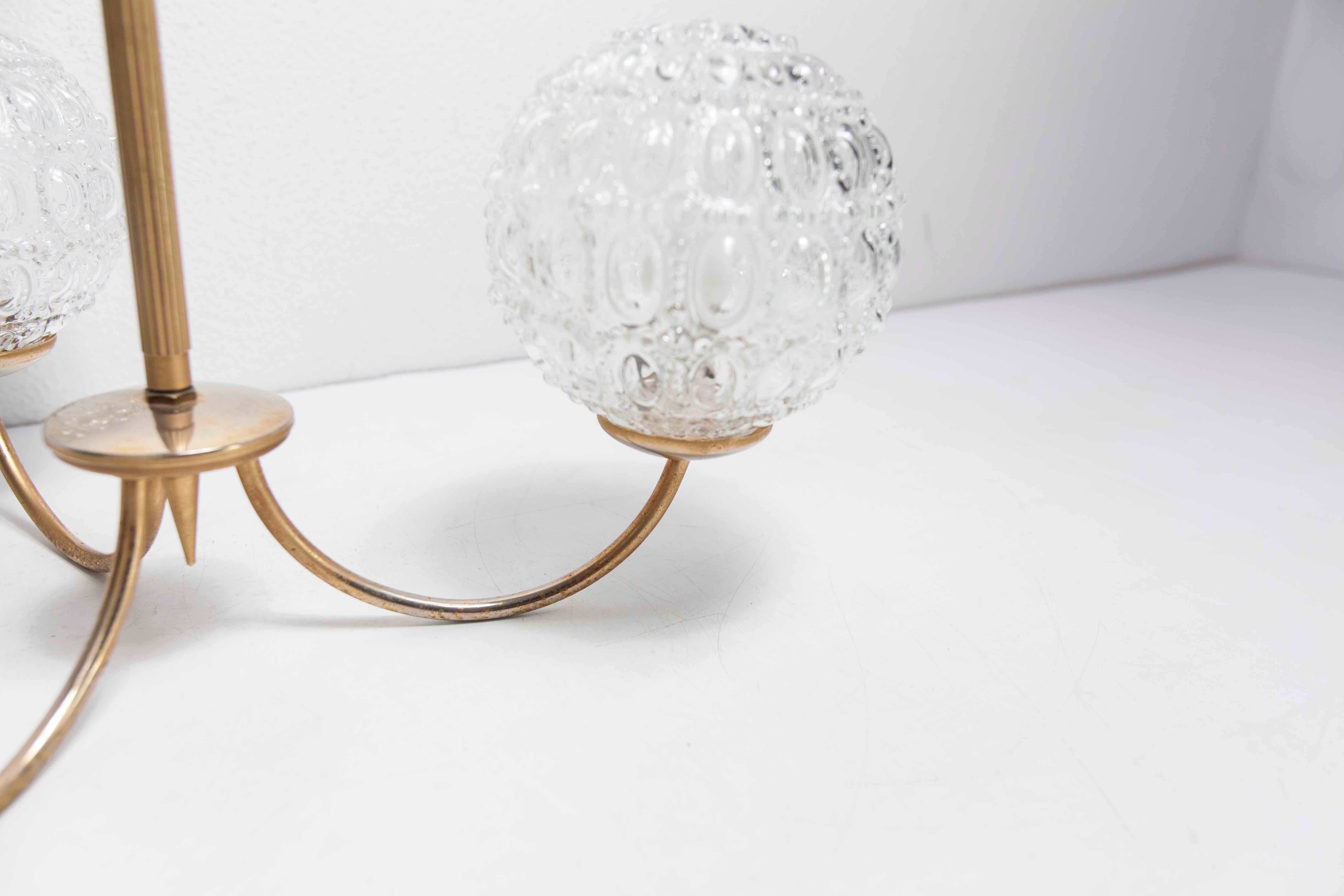 Brass ceiling and glass 3 balls 1960