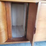 Buffet de cuisine galbe allemand double corps orme 1950s 6 tiroirs vitrine mag