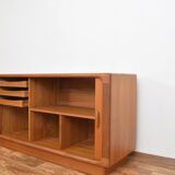 Mid-century danish teak sideboard with tambour doors from dyrlund, 1960s.