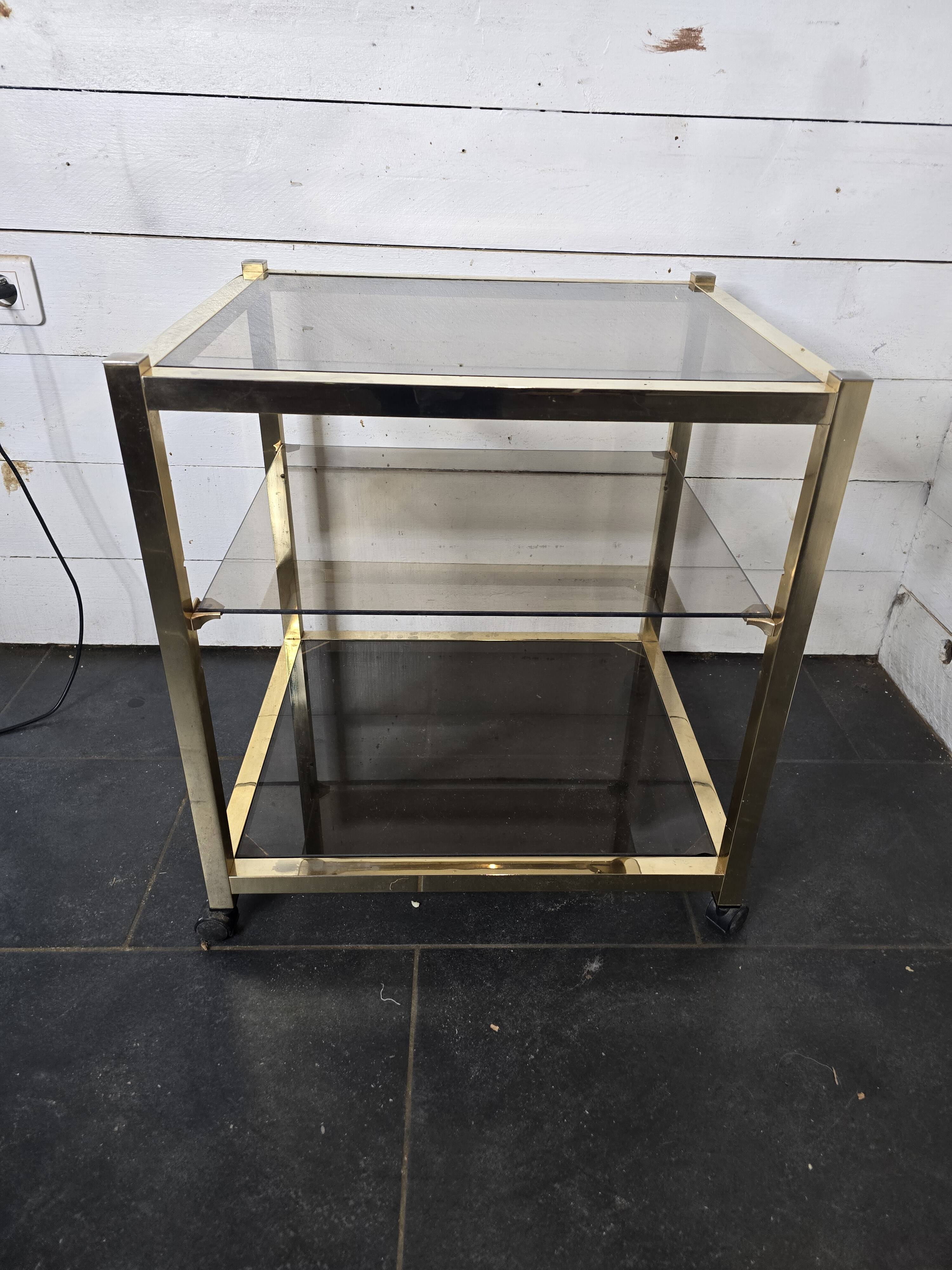Brass and smoked glass side table from the 70s
