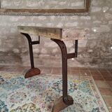 Oak and cast iron console, unique piece.