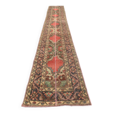 Distressed Turkish Narrow Runner 397x63 cm wool Vintage Tribal Rug