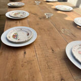 Old farm table with white base and drawer