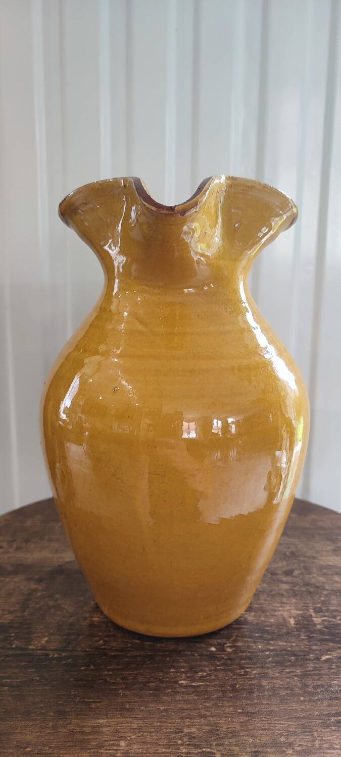 Large vintage enamelled terracotta pitcher