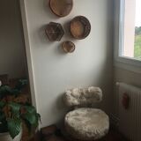 Wall composition of 4 wicker and vintage rattan baskets