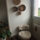 Wall composition of 4 wicker and vintage rattan baskets