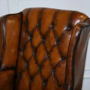Chesterfield Wingback Armchair Set in Hand-Dyed Brown Leather, 1960s
