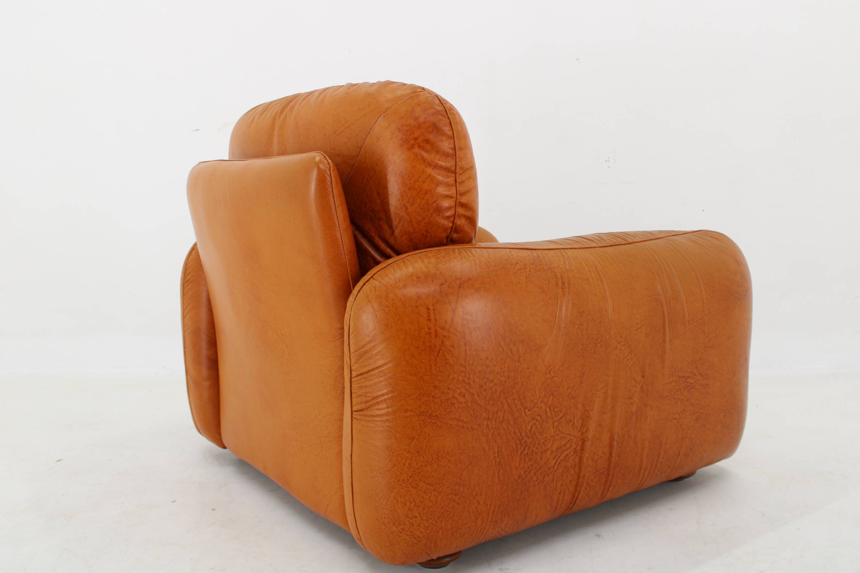 1970s  Cognac Leather Armchair ,Italy