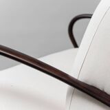 Set divano e poltrona in tessuto bianco legno anni ’70 modernariato