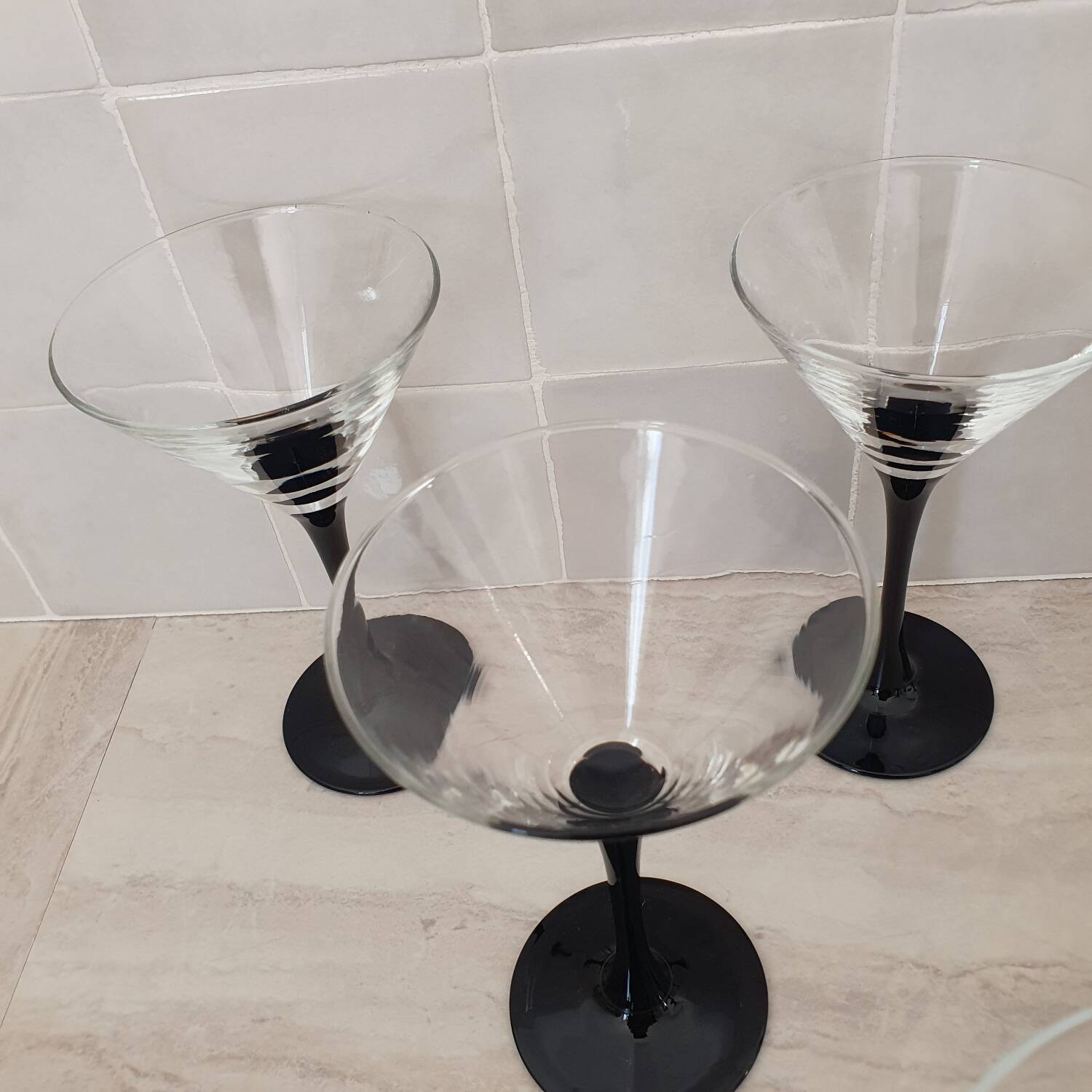 6 cocktail glasses / black stem martini glasses