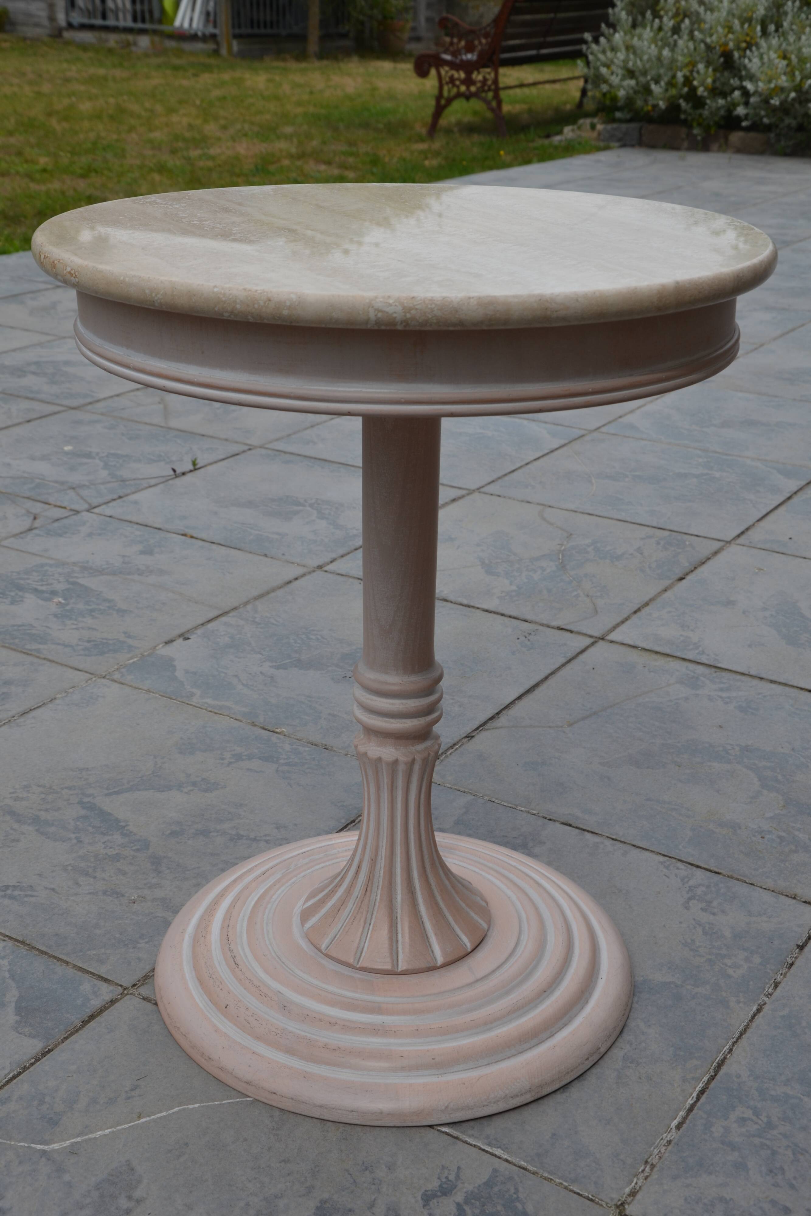 Petite table basse ronde travertin/bout de canapé années 80/90