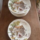 Set of 12 flat plates in Gien earthenware, Ludlow model, chic countryside dining.