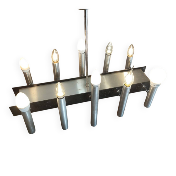 Lustre design sculptural vintage années 70 – métal & aluminium – 55 × 26 cm — Beyit
