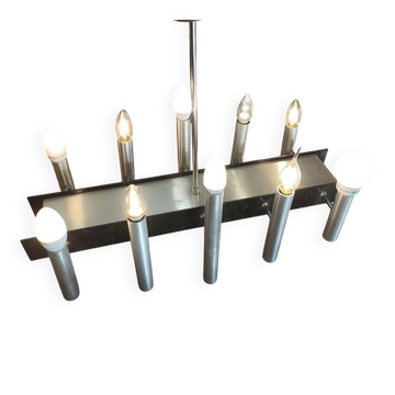 Sculptural vintage 70s chandelier – metal & aluminium – 55 × 26 cm