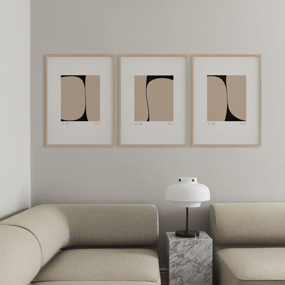 Framed set of 3 abstract giclee prints, 50x70