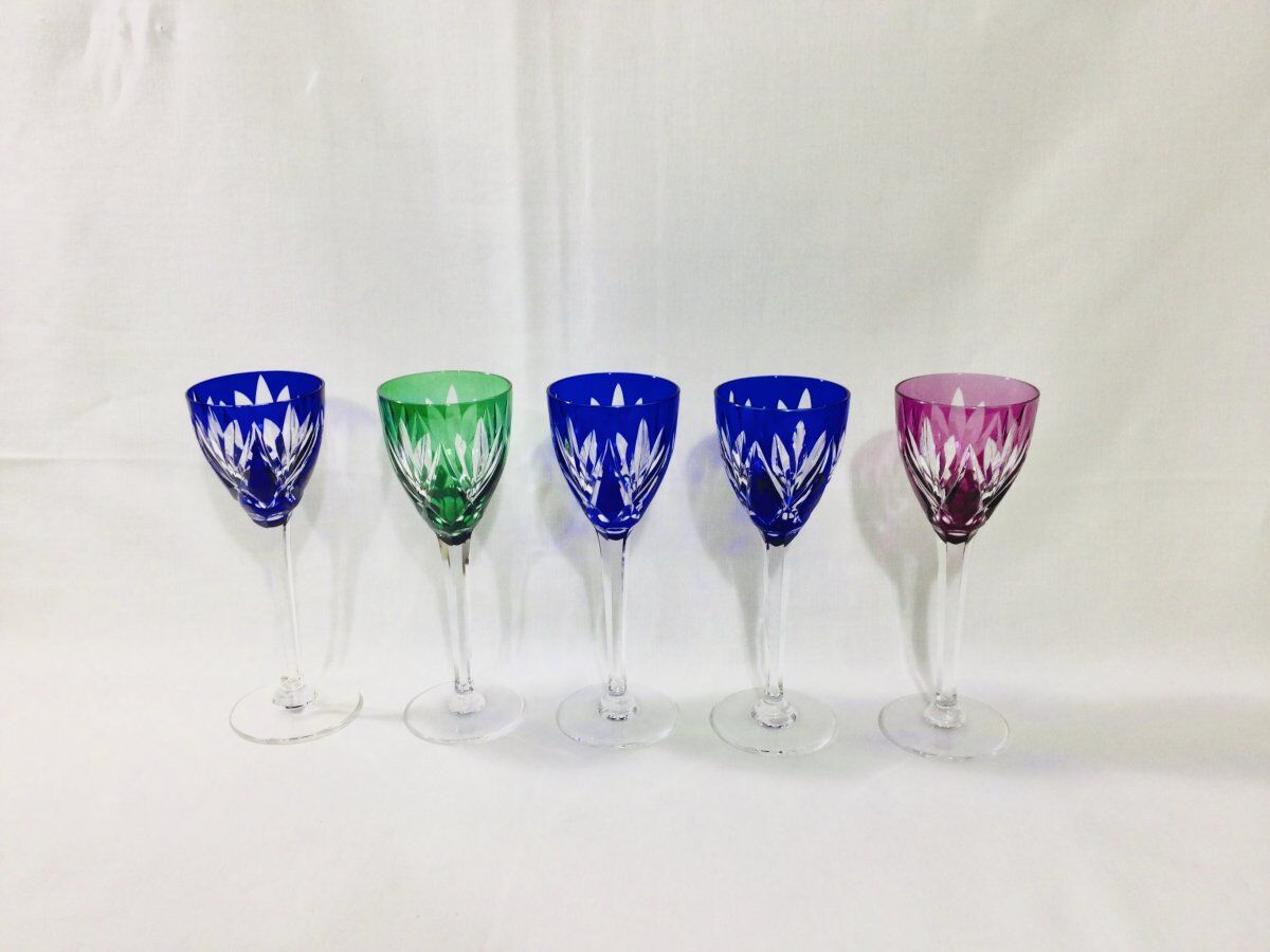 Set of 5 Rhine Roemer wine glasses in Saint-Louis crystal model Monaco
