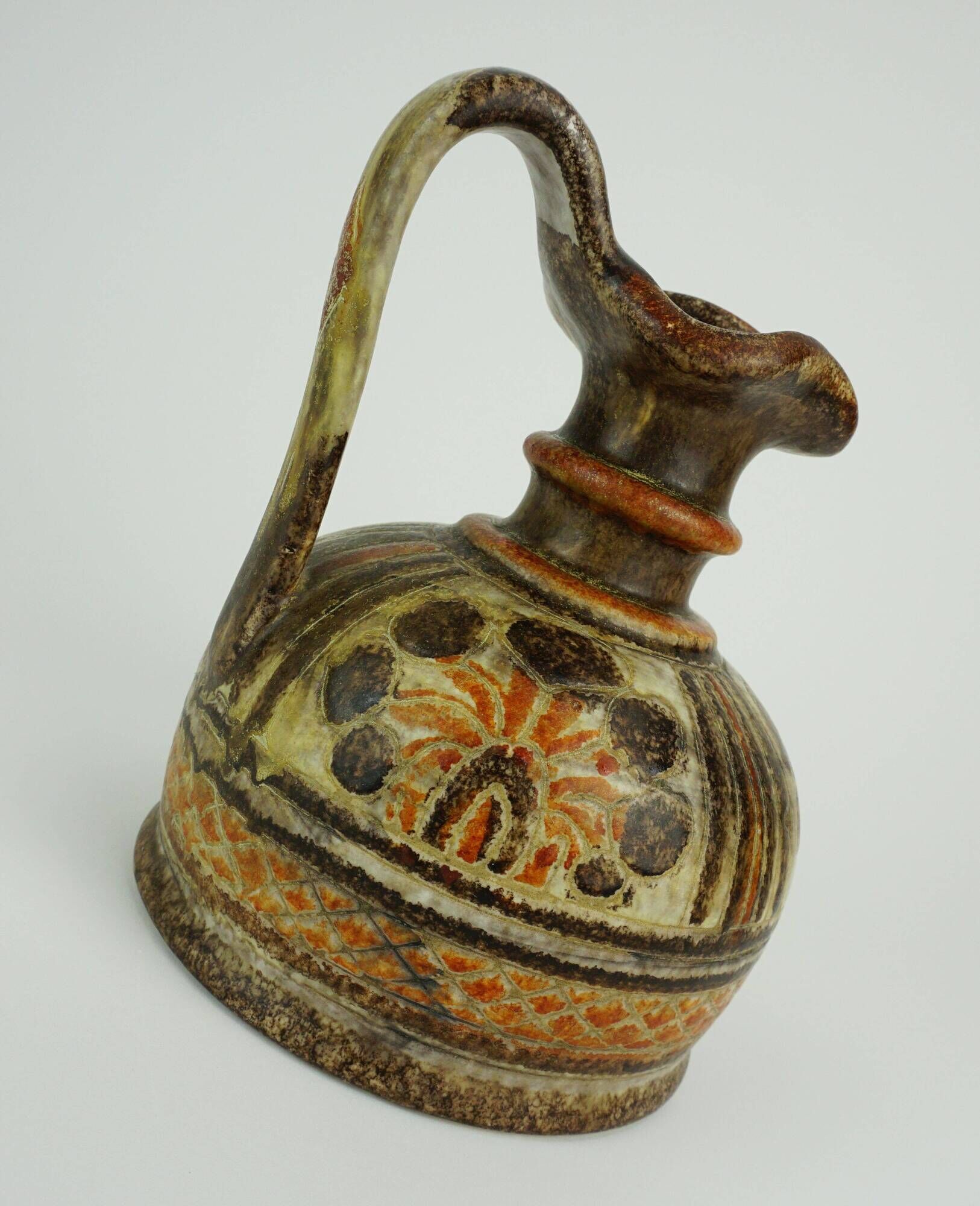 Italian ceramic vase jug italica ars model 1680/16 brown and orange