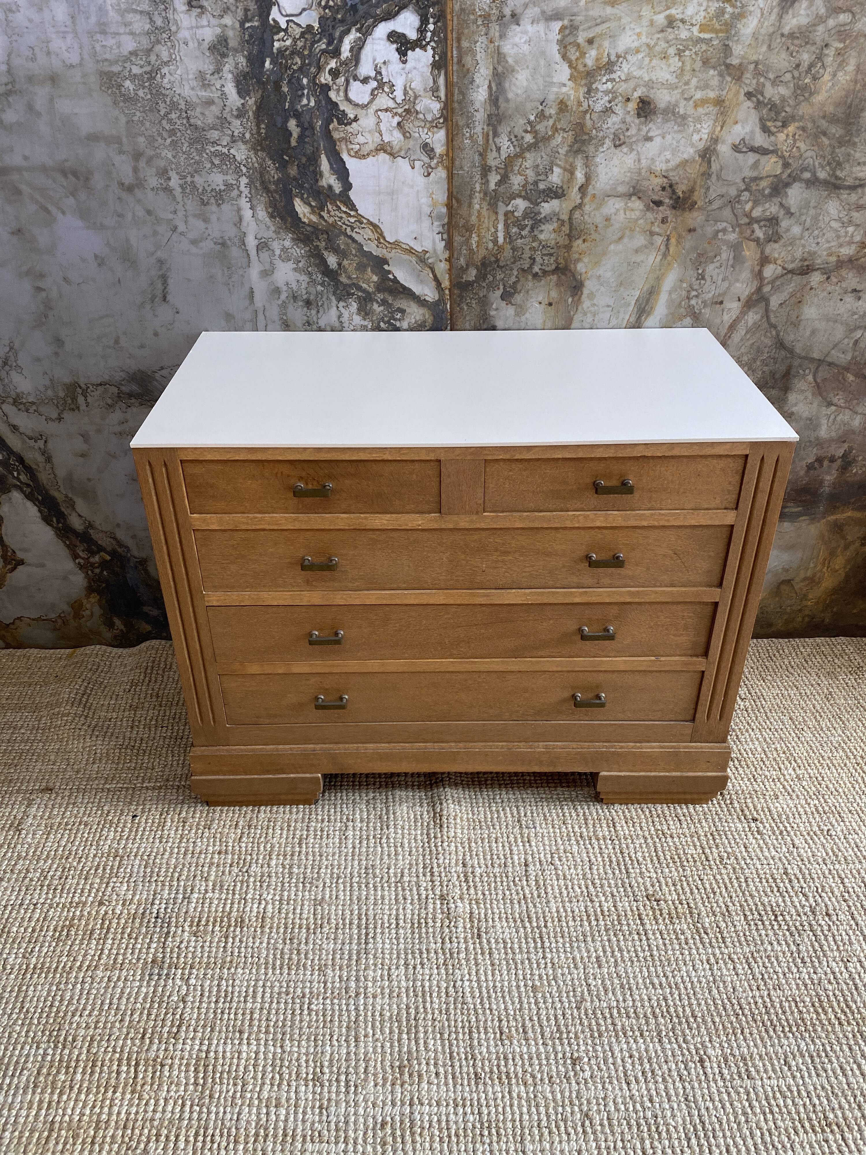 Chest of drawers raw wood and linen