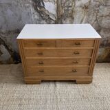 Chest of drawers raw wood and linen