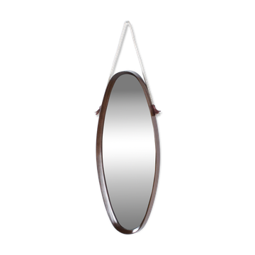 Oval Scandinavian teak mirror from the 1960s