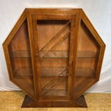 Art Deco Vintage Brocante Walnut Hexagonal Display Cabinet – 1920–1930