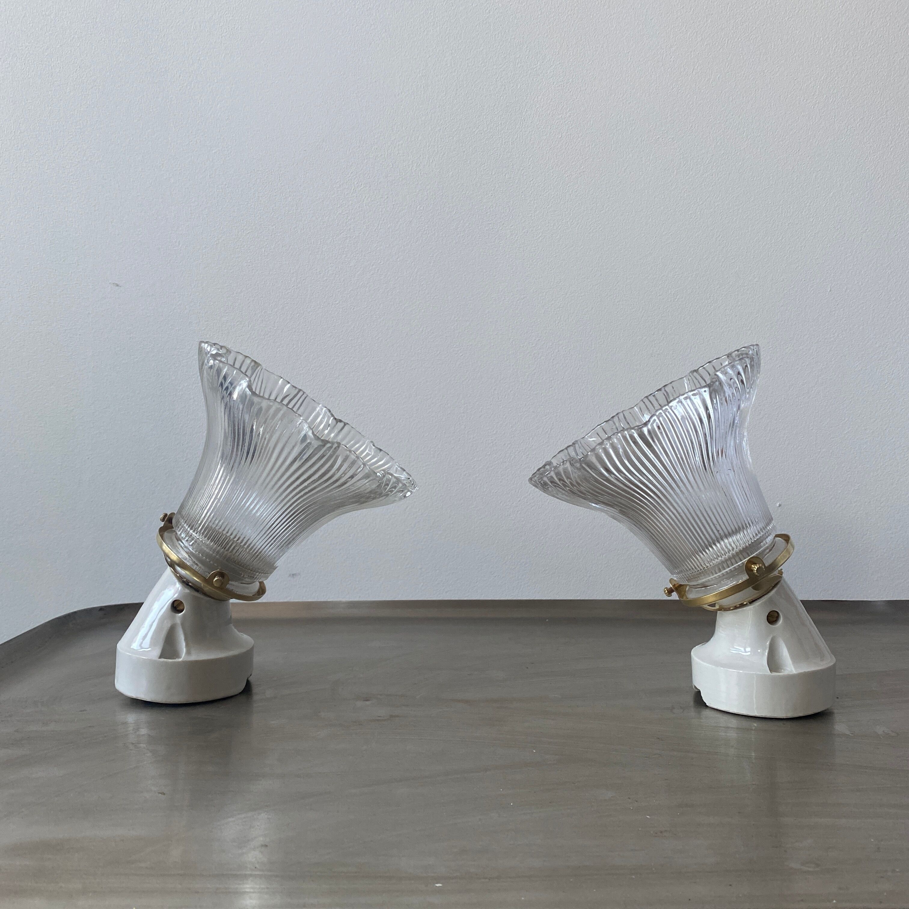 Lot 2 vintage striated glass wall lamps