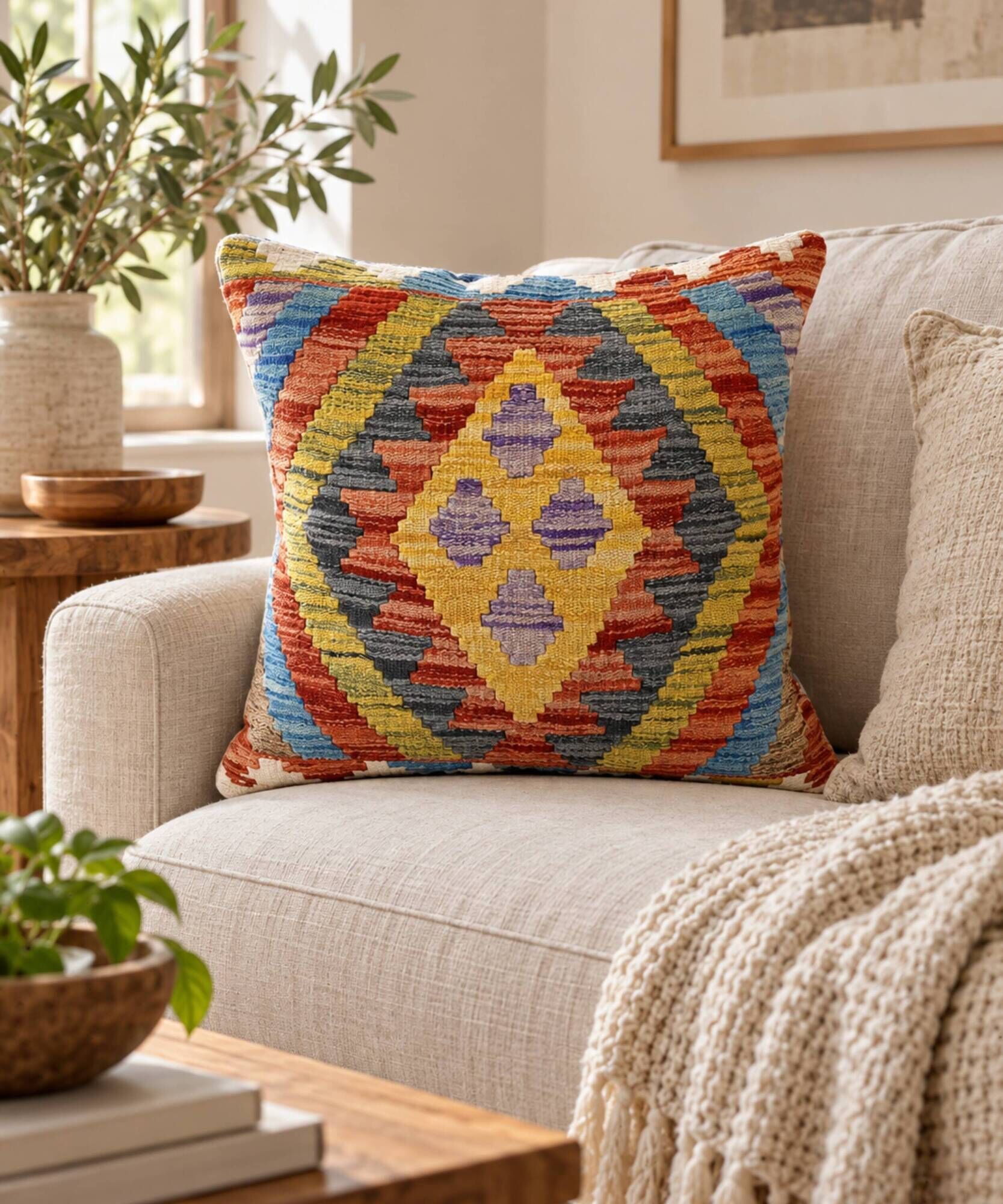 Traditional Wool Cushion Cover, Vintage Afghan Kilim Pillow Home Decor
