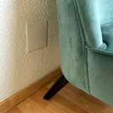 Fauteuil crapaud velours bleu vert