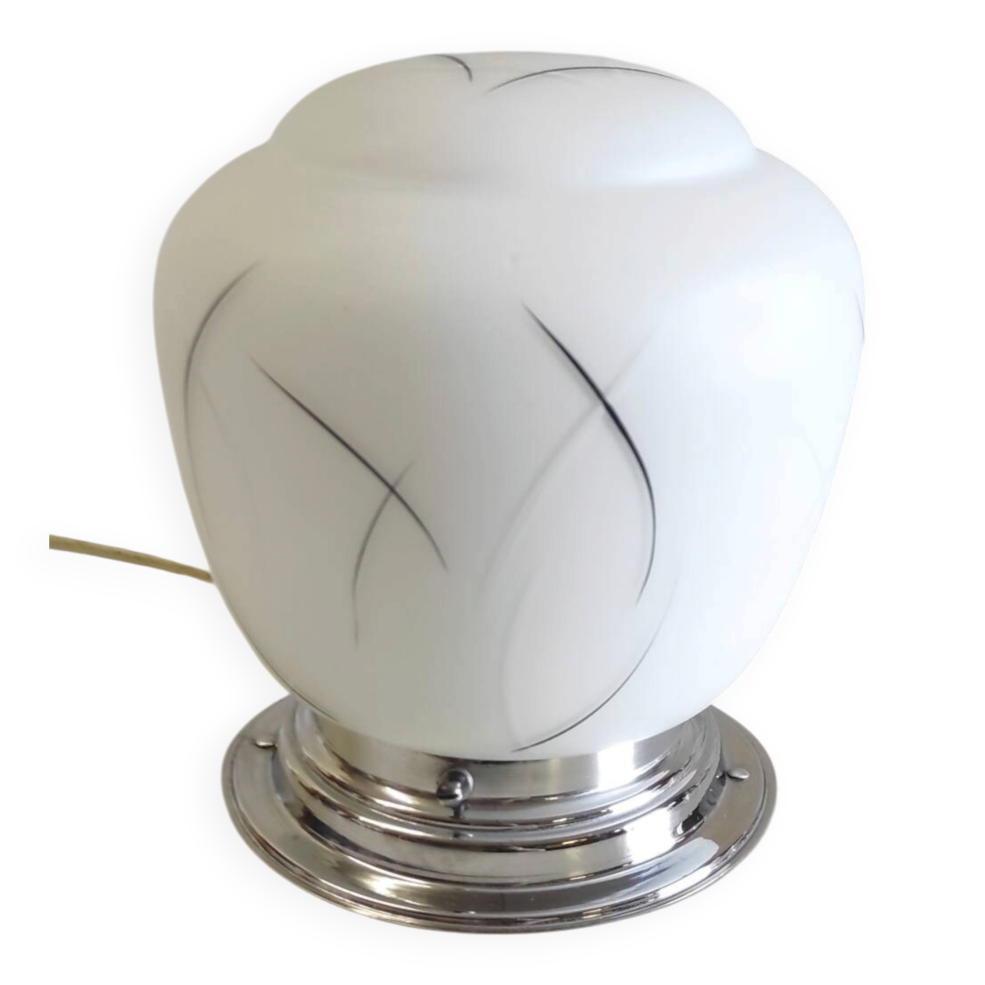 Ceiling light, globe wall lamp in opaline and chrome mount - mid 20th century.
