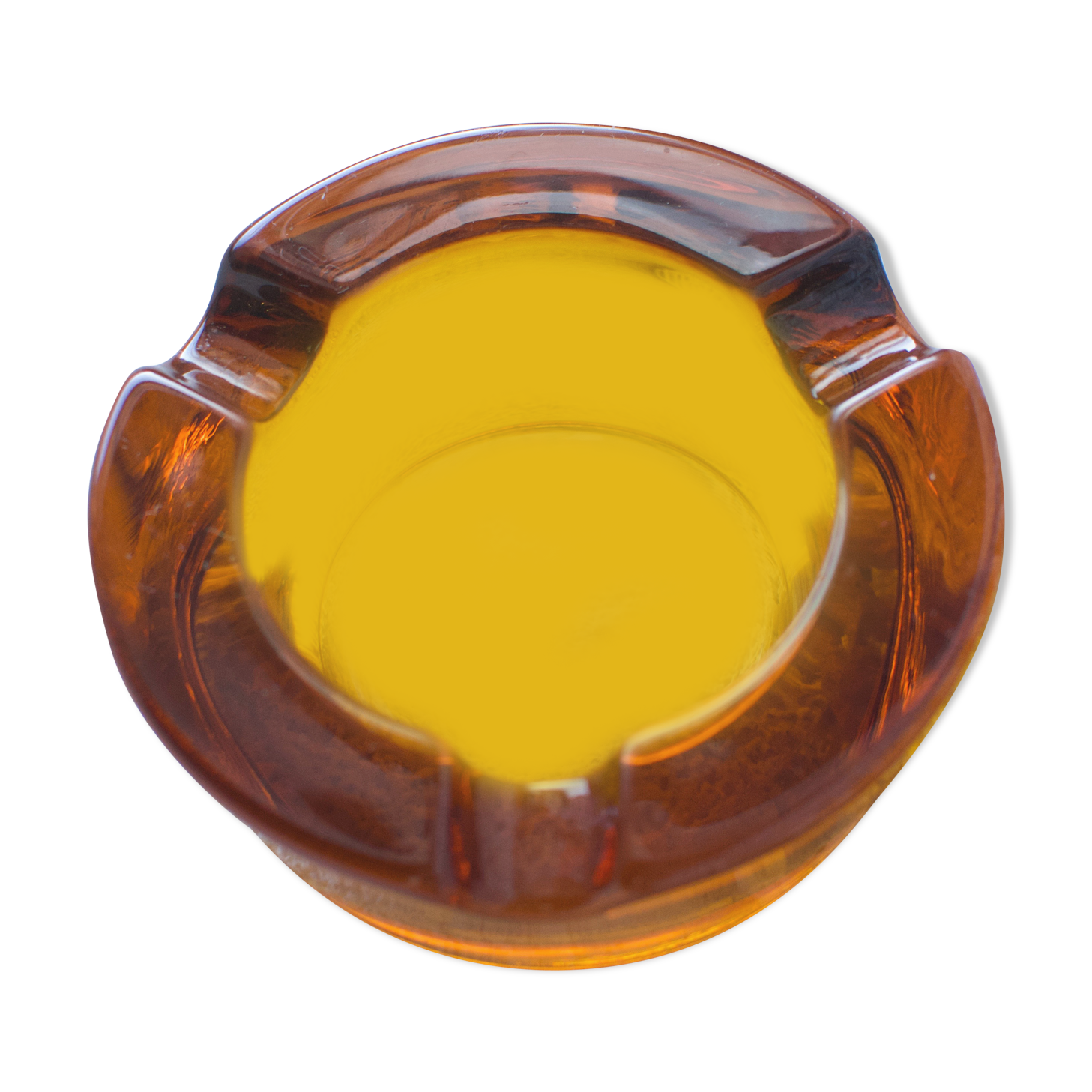 Cendrier bloc en verre ambré vintage