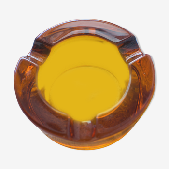 Cendrier bloc en verre ambré vintage