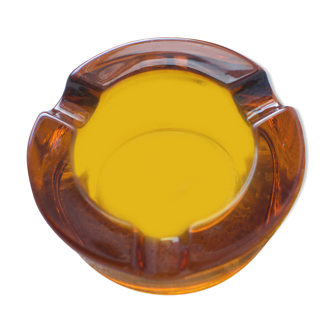 Cendrier bloc en verre ambré vintage