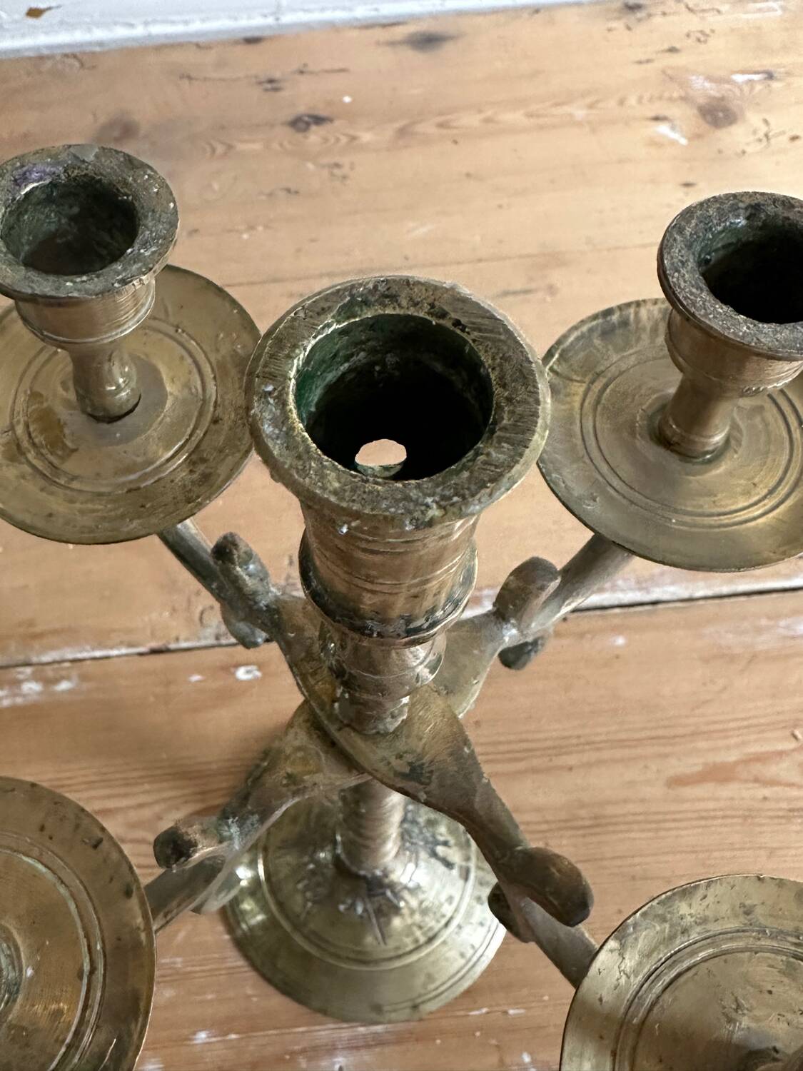 Five-branched brass candlestick