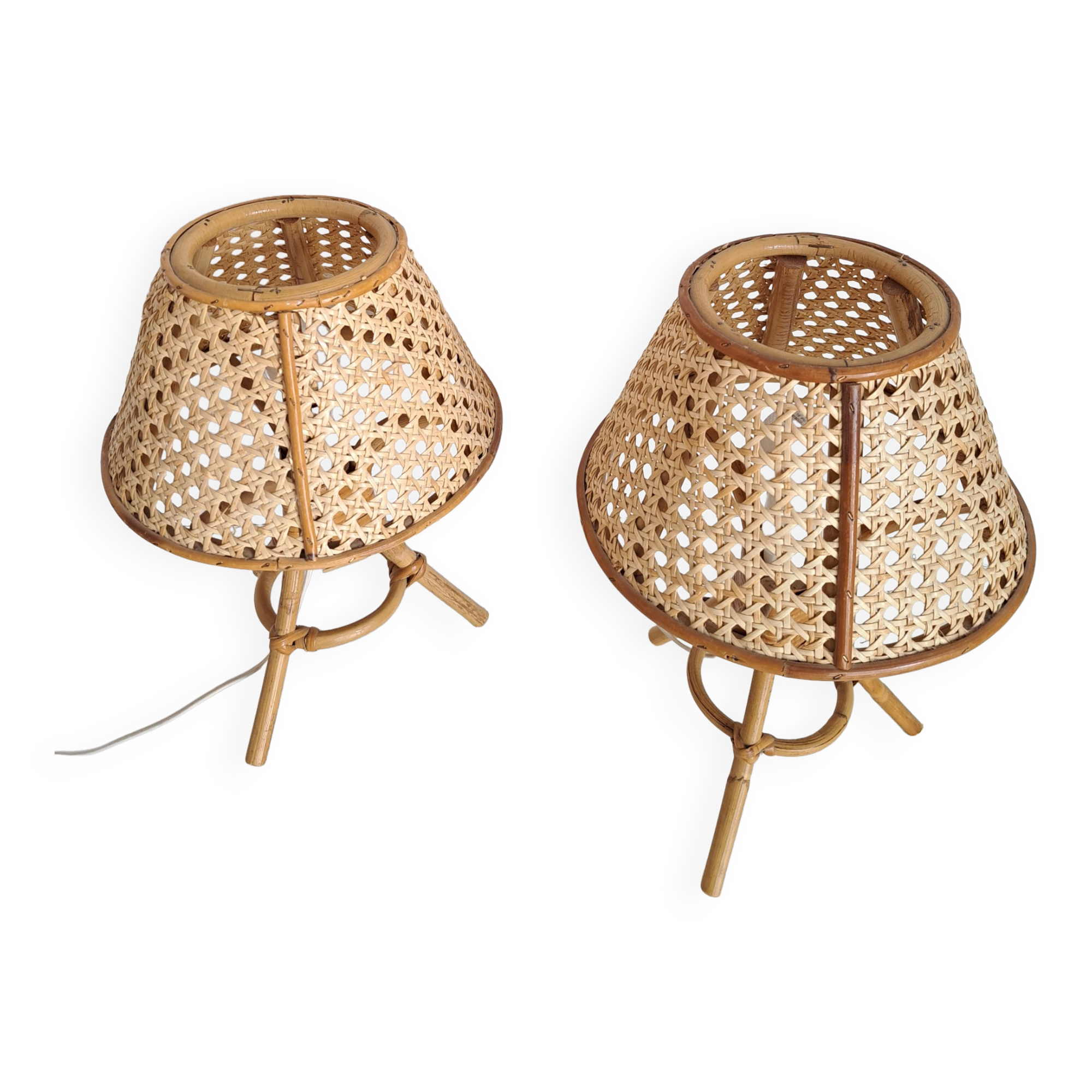 Pair of cane and bamboo lamps