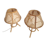 Pair of cane and bamboo lamps