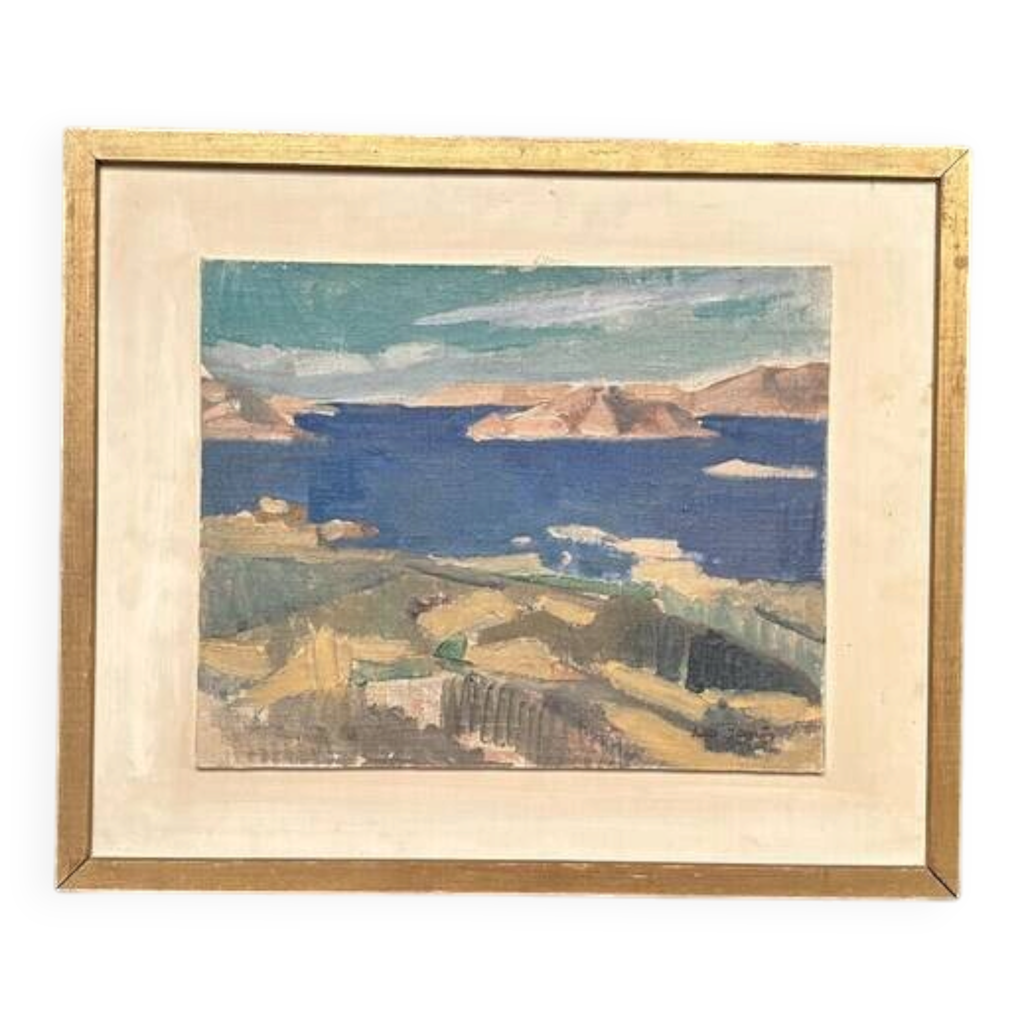 Original Swedish Oil on Panel - "Water Landscape" by Leo Janis - Signed - Vintage and Framed - 59 × 49 cm (23.2" × 19.2")