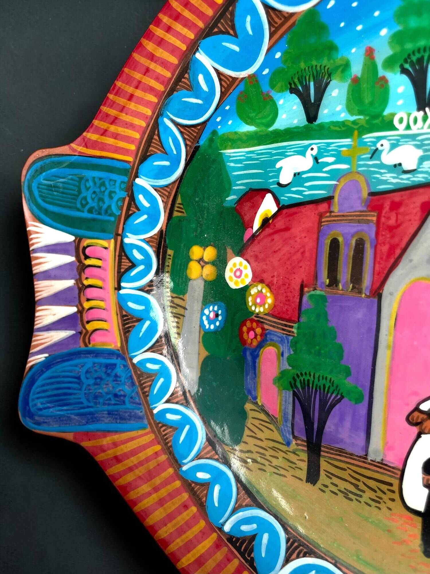 Painted terracotta wall fish, Oaxaca, Mexico, 1970s-80s.