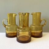 Vintage pitcher or jug forming a vase in amber and bubbled glass in the style of Biot glassware