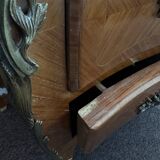 Bordeaux inlaid chest of drawers with marble and bronze ornament