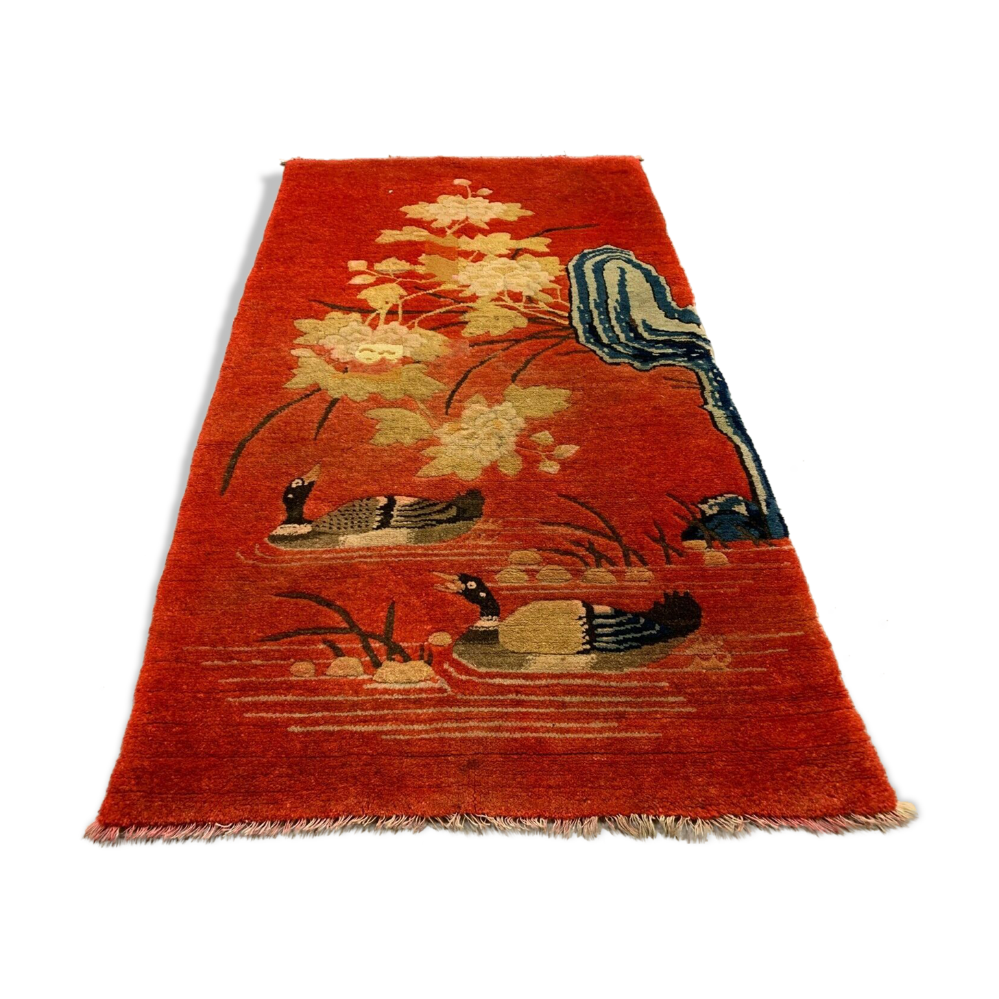 Antique Chinese Pao Tao Rug 125x70 cm, Wool, Red and Orange