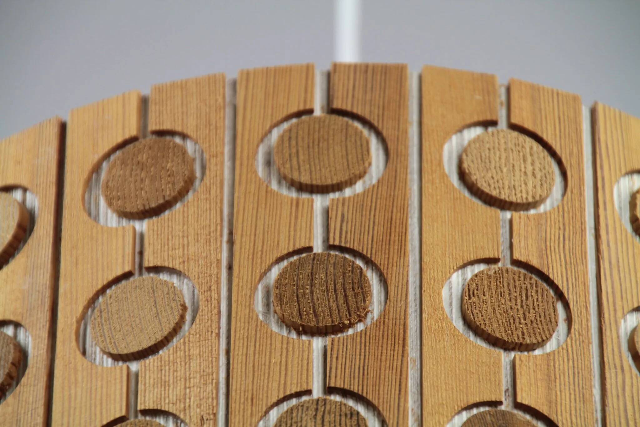 Pine Pendant Lamp – Cylindrical with Circle Pattern, Scandinavia – 1960s/1970s