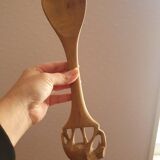 Couverts de service n bois sculpté art populaire vintage