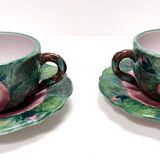 Pair of Green Earthenware Tea /Coffee Cups with Floral Motifs by Zaccagnini