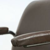 Mid-Century Italian Brown Leather Swivel Chair