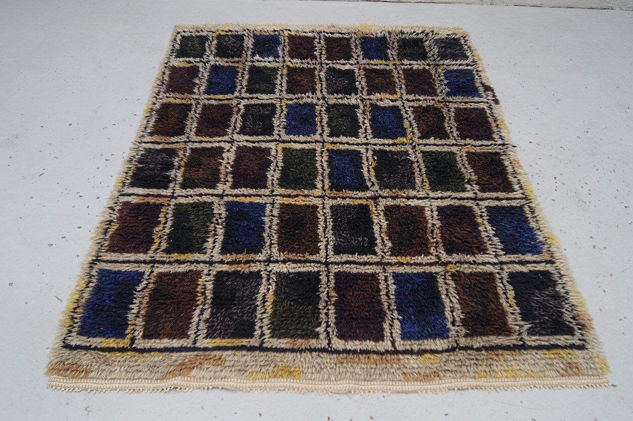 Large Scandinavian handmade Rya Rug, 1960s, 210x140 cm