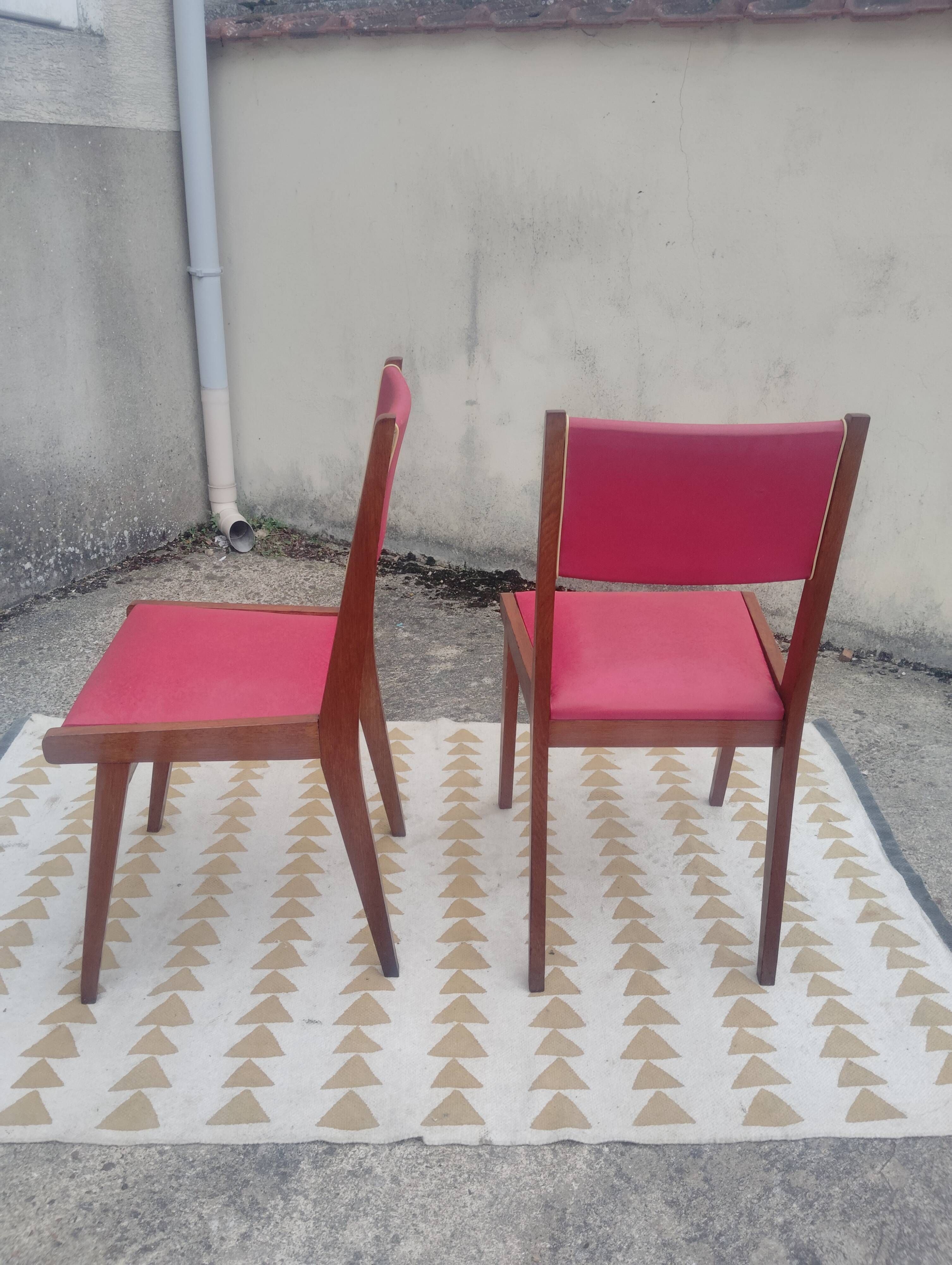 Set 7 chaises et 2 fauteuils bridge vintage chêne+simili