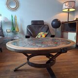 Vallauris table basse signé drac 1960 bois faïence acier